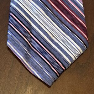 Vintage Express Design Studio Blue Pink 100% Silk Men’s Neck Tie Made In USA